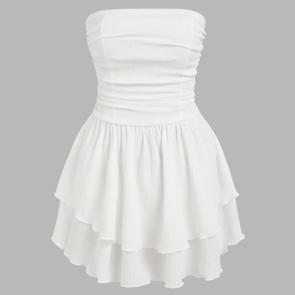 Cider Strapless White Tubed Ruffled Mini Dress | NWT | Size S